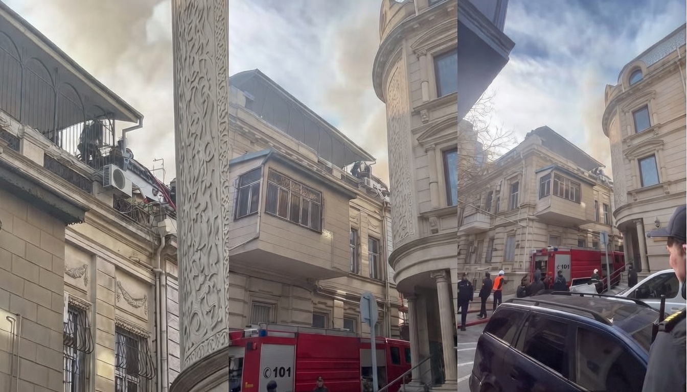 Bakının mərkəzində binada yanğın başlayıb