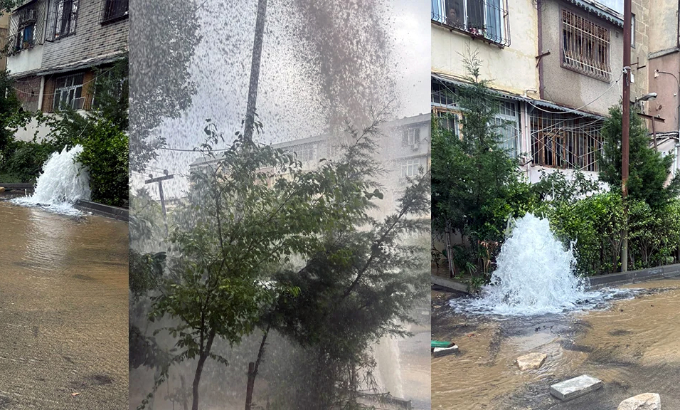 Bakıda boru partladı, küçəni su basdı